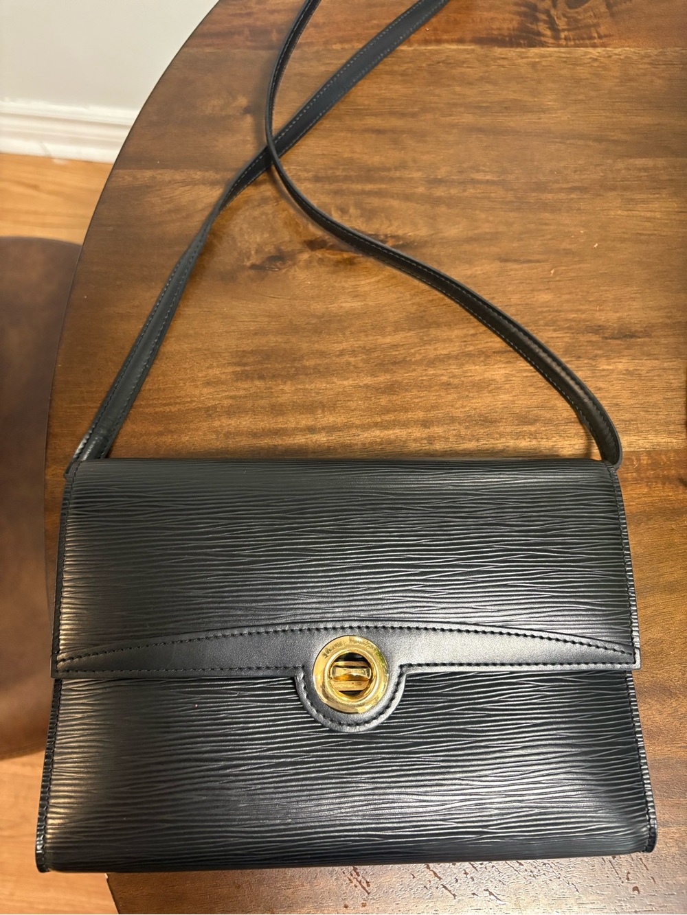 Louis Vuitton Black Epi Leather Shoulder Bag with Gold Turn Lock